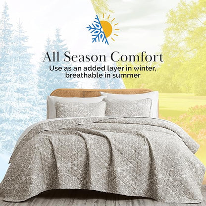 Southshore Fine Living, Inc. Ashanti Collection Oversized King Quilt Bedding Set, Soft Fabric, Lightweight Bedspread 3-Piece, Two Matching Shams (108 in Wide x 98 in Long), Cal/King Quilt Sets, Bone