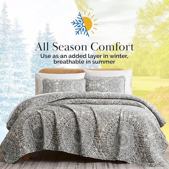 Southshore Fine Living, Inc. Ashanti Collection Oversized Quilt Twin Bedding Set Lightweight, Soft Coverlet Bedspread 2-Piece with one Matching sham (69 in Wide x 98 in Long), Twin/XL, Grey