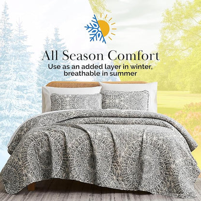 Southshore Fine Living, Inc. Ashanti Collection Oversized Quilt Twin Bedding Set Lightweight, Soft Coverlet Bedspread 2-Piece with one Matching sham (69 in Wide x 98 in Long), Twin/XL, Grey