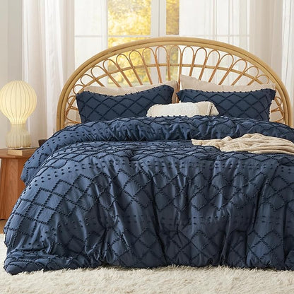 Bedsure King Comforter Set - Navy Blue Comforter, Boho Tufted Shabby Chic Bedding for Kids, 3 Pieces Vintage Farmhouse Bed Set for All Seasons, Fluffy Soft Bedding with 2 Pillow Shams