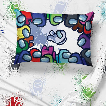 Jay Franco Among Us Space Splatter (4 Piece) Twin Size Bed Set - Includes Comforter & Sheet Set - Super Soft Fade Resistant Microfiber (Official Among Us Product)