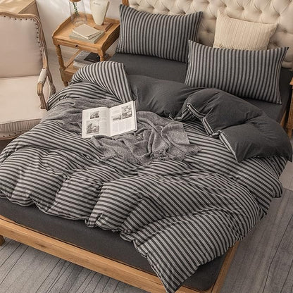 PURE ERA Jersey Knit Duvet Cover Set 100% T-Shirt Heather Cotton Super Soft Comfy Classic Striped Design, with Zipper Closure, Charcoal Dark Grey Stripe, Full