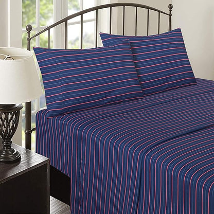 RUVANTI 100% Cotton Sheets – Full Size Percale Bedding, Cooling & Breathable Floral Design, Durable with a Crisp, Soft & Comfortable Feel, 16" Deep Pocket, 4-Piece Set, Nautical