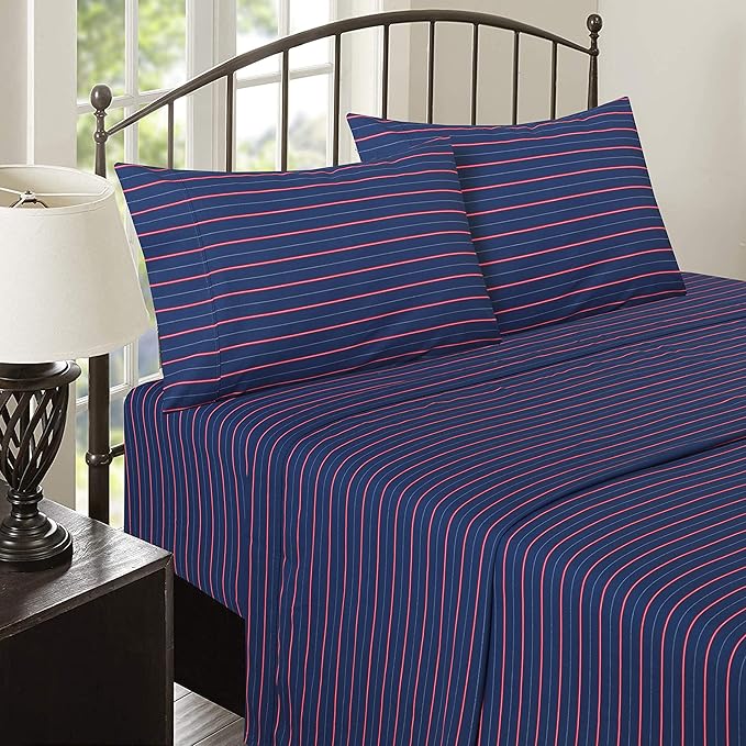 RUVANTI 100% Cotton Sheets – Twin XL Size Percale Bedding, Cooling & Breathable Floral Design, Durable with a Crisp, Soft & Comfortable Feel, 16" Deep Pocket, 3-Piece Set, Nautical