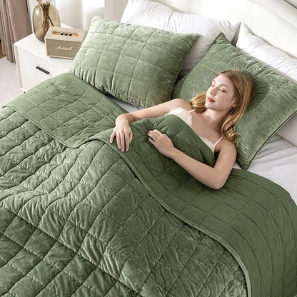 KASENTEX Greek Velvet King Quilt Set, Ultra-Soft Luxe Sheen, 100% Cotton Backing, 150GSM Down-Alternative Fill, Expanded 108×98" Coverage for Fuller Side Drape (1 Quilt + 2 Pillow Shams), Loden Green