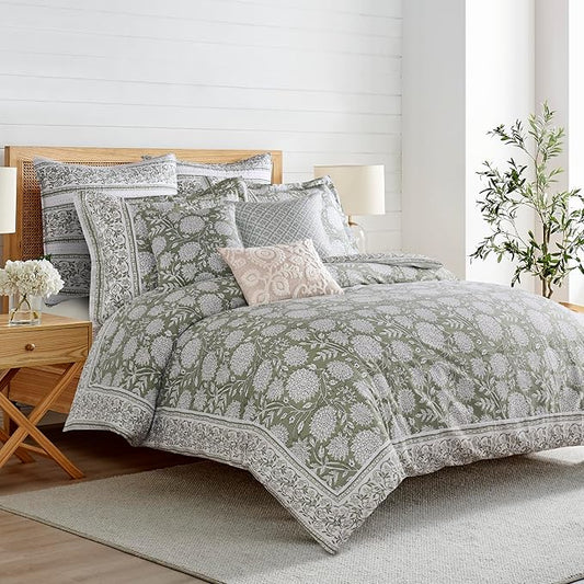 Levtex Home Adare Sage Reversible Twin/Twin XL Comforter Set (68x88in) with 1 Pillow Sham (26x20in) - Floral Bedding - Sage and White - 100% Cotton Twin Size Comforter Set - Soft, Pre-Washed