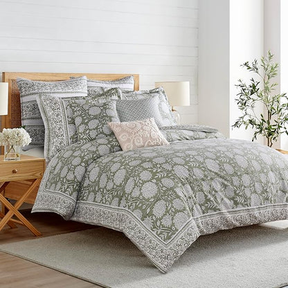 Levtex Home Adare Sage Reversible Twin Duvet Cover Set (68x88in) with 1 Pillow Sham (26x20in) - Floral Bedding - Sage and White - 100% Cotton Twin Size Duvet Cover Set - Soft, Pre-Washed
