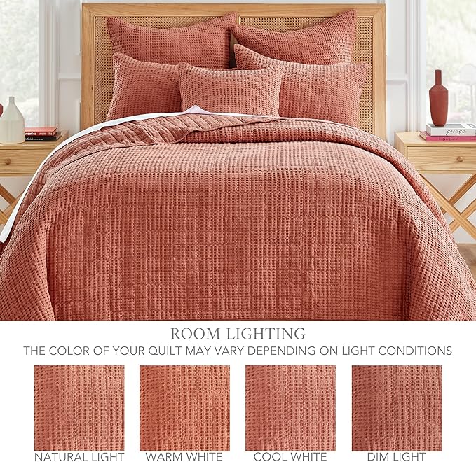 Levtex Home Mills Waffle Queen Bedspread Set (104x106in) with 2 Pillow Shams (26x20in) - Adobe - 100% Cotton Queen Size Bedspread Set - Lightweight, Soft, Pre-Washed