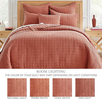 Levtex Home Mills Waffle Twin Bedspread Set (84x104in) with 1 Pillow Sham (26x20in) - Adobe - 100% Cotton Twin Size Bedspread Set - Lightweight, Soft, Pre-Washed