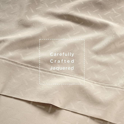 Threadmill Cotton Full Size Sheet Set | 100% Cotton Sheets for Full Size Bed | Damask Jacquard Full Bed Sheets Set with 16” Deep Pocket | Soft Sateen Weave 4-Piece Cooling Bedding Set | Beige