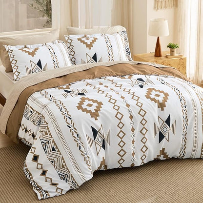 Bedsure Duvet Cover King Size - Modern Boho Geometry Floral Duvet Cover Set with Zipper Closure, 3 Pieces Hazel Bedding Set with 8 Corner Ties and 2 Pillowcases 20"x36"