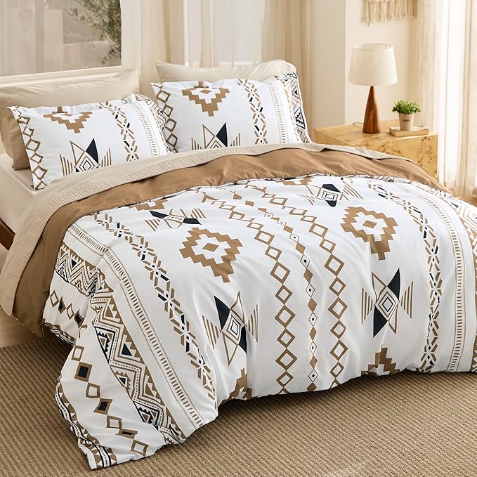 Bedsure Duvet Cover Queen Size - Modern Boho Geometry Floral Duvet Cover Set with Zipper Closure, 3 Pieces Hazel Bedding Set with 8 Corner Ties and 2 Pillow Shams 20"x26"