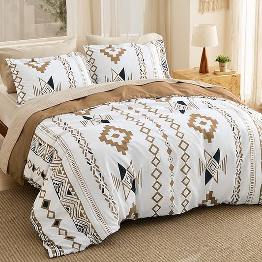 Bedsure Duvet Cover Queen Size - Modern Boho Geometry Floral Duvet Cover Set with Zipper Closure, 3 Pieces Hazel Bedding Set with 8 Corner Ties and 2 Pillow Shams 20"x26"