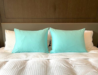 iMaylex Soft 100% Egyptian Cotton Zipper Closure Pillowcases, Cozy and Lightweight Pillow Case, Set of 2, Cyan, King, 20" x 36"
