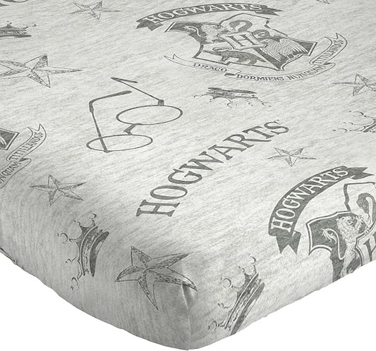 Jay Franco Kids Sheet Set with Fitted, Flat Sheets & Pillow Cover - Ultra-Soft Bedding with Pillowcase for Room Decor, Gray - Harry Potter, 4 Piece Full