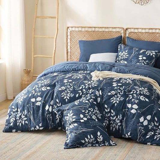 Bedsure King Size Comforter Set - 7 Pieces Floral Navy Soft Bedding Sets, King Bed in a Bag with Botanical Flowers Comforter, Sheets, Pillowcases & Shams
