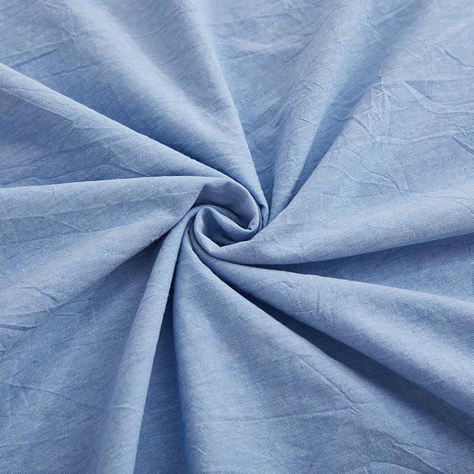LOVQUE Light Blue Cotton Duvet Cover Twin Size, Linen Like Natural Bedding Set with Zipper Closure (No Comforter), 68x90 Inches