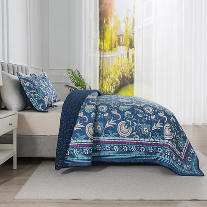 HoneiLife Quilt Set King Size - Lightweight Bedspreads 106x96, Microfiber Quilts 3-Piece, Patchwork Coverlet Rustic Bedding Sets All Season Quilts