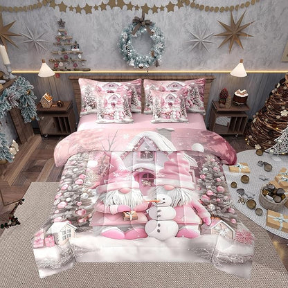 Christmas Farmhouse Full Comforter Set with Sheets Bed in a Bag 7 Pcs,Romantic Christmas Trees Bed Set,Winter Cute Snowman Bedding Sets with Comforter,Flat,Fitted Sheet,Pillowcases,Pillow Covers