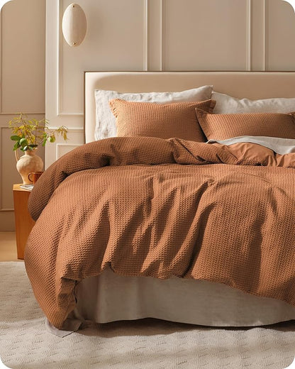 Bedsure Cotton Duvet Cover King - 100% Cotton Waffle Weave Hazel Duvet Cover King Size, GentleSoft™ and Breathable Bedding Set for All Season, 3 Pieces, 104"x90"
