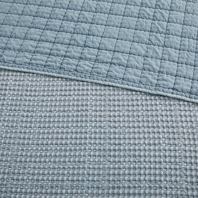 Levtex Home Mills Waffle Full Bedspread Set (100x104in) with 2 Pillow Shams (26x20in) - Chambray - Cotton Waffle Full Size Bedspread Set - Lightweight, Soft, Pre-Washed