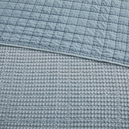Levtex Home Mills Waffle King Bedspread Set (122x106in) with 2 Pillow Shams (36x20in) - Chambray - Cotton Waffle King Size Bedspread Set - Soft, Pre-Washed