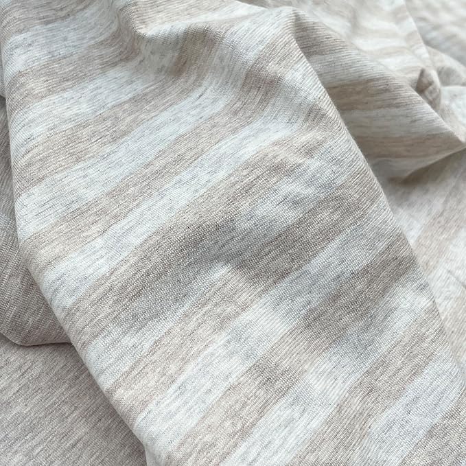 PURE ERA Jersey Knit Duvet Cover Set 100% T-Shirt Heather Cotton Super Soft Comfy Classic Striped Design, with Zipper Closure, Heather Beige Stripe, King