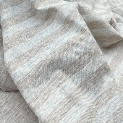 PURE ERA Jersey Knit 2pc Duvet Cover Set 100% T-Shirt Heather Cotton Super Soft Comfy Classic Striped Design, with Zipper Closure, Heather Beige Stripe, Twin