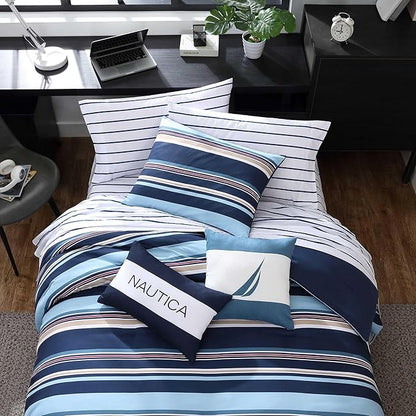 Nautica - Twin/Twin XL Comforter Set, Ultra Soft Bedding with a Woven Textured Feel, Medium Weight for Year Round Comfort, 4 Piece Bed Set with Matching Pillowcase & Bonus Throw Pillows (Colton Blue)