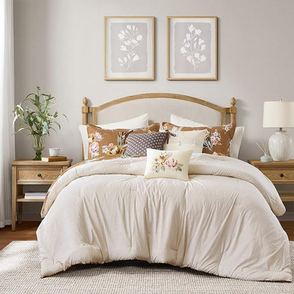 Madison Park Vintage Floral Reversible Comforters King Size Bed, All Season, Down Alternative Bedding Comforter, Bedskirt, Pillows, Shams, Salara, Queen Terracotta 7 Piece | Reversible