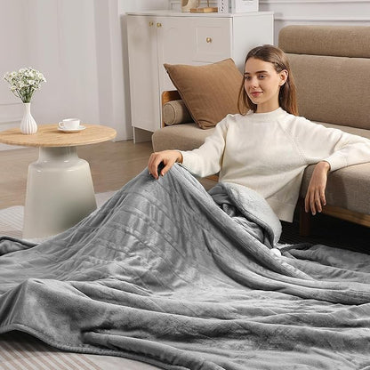 Heated Blanket Twin Electric Blanket 62X84in - Fast Heating Blanket for Adults Ultra Soft Flannel & Warm Sherpa with 5 Heat Levels & 10 Hrs Timer, Machine Washable, Office Use for Winter(Gray)