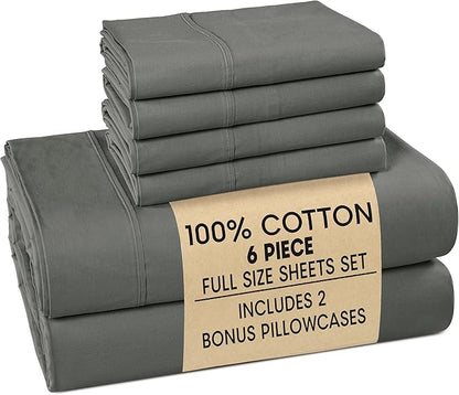 Casa Platino Full Sized Sheets – 6 Piece Full Size Sheets Set, Ultra Soft & Breathable, With 15 Inch Deep Pocket Fitted Sheet, Cozy Cooling Sheets, Perfect for Daily Use & Machine Washable – Dark Grey