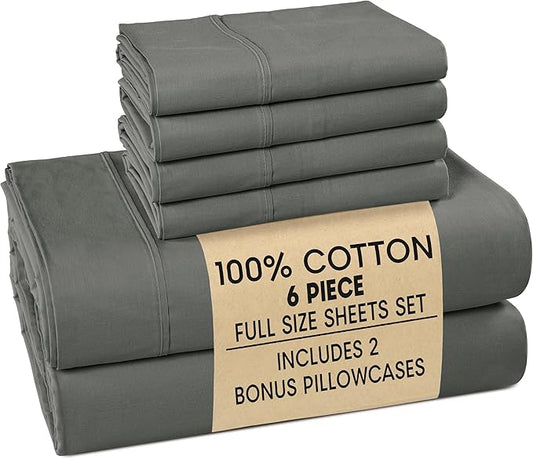 Casa Platino Full Sized Sheets – 6 Piece Full Size Sheets Set, Ultra Soft & Breathable, With 15 Inch Deep Pocket Fitted Sheet, Cozy Cooling Sheets, Perfect for Daily Use & Machine Washable – Dark Grey