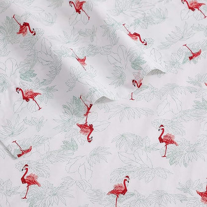 Tommy Bahama - King Size Sheet Set, Crisp & Cool Cotton Percale Bedding with a Smooth Lightweight Feel, 4 Piece Holiday Bed Sheets with Matching Pillowcases (Flamingo Santa Red)