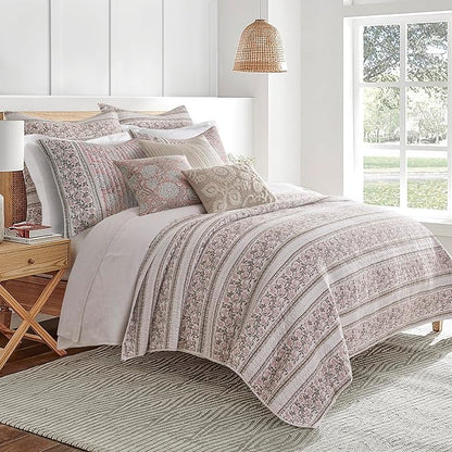 Levtex Home Adare Blush Reversible King/Cal King Quilt Set (106x92in) with 2 Pillow Shams (36x20in) - Floral Bedding - Blush White - Cotton King Size Quilt Bedding Set - Lightweight, Soft