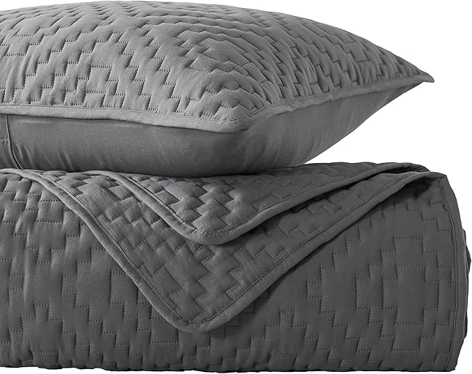 R.SHARE Dark Grey Queen Size Quilt Bedding Sets with Pillow Shams, Boho Full Lightweight Soft Bedspread Coverlet, Quilted Blanket Thin Comforter Bed Cover for All Season, 3 Pieces, 90x90 inches