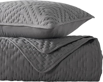 R.SHARE Dark Grey Queen Size Quilt Bedding Sets with Pillow Shams, Boho Full Lightweight Soft Bedspread Coverlet, Quilted Blanket Thin Comforter Bed Cover for All Season, 3 Pieces, 90x90 inches