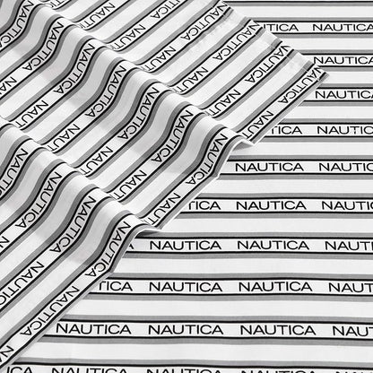 Nautica - Full Sheet Set, Breathable & Cooling Microfiber Bedding with Matching Sham(s), Casual Bedding Set (Striped Nautica Logo Grey, Full)
