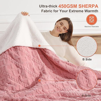 Heated Throw Blanket 50"x60" with 5 Heating Levels & 4 Hours Auto Off, Soft & Plush Sherpa Electric Blanket Throw with ETL & FCC Certification for Home Use, Machine Washable, Great Gift, Pink