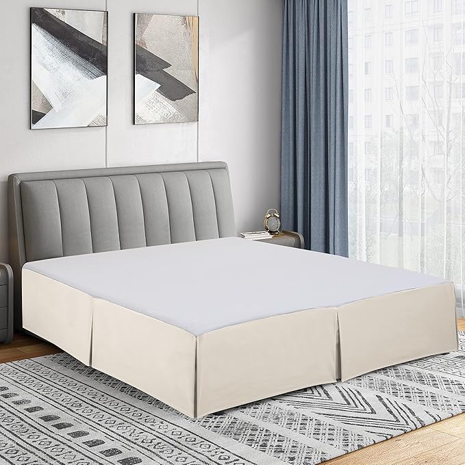 Cathay Home Double Brushed Microfiber Pleated Easy Fit Bed Skirt, Ultra Soft, Fade and Wrinkle Resistant - Coconut Milk, Twin