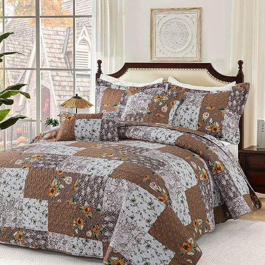 BEDIFANY Cotton Filling King Quilt Set - Reversible Farmhouse Bedspreads King Size with 2 Pillow Shams - Lightweight King Size Quilt Bedding Sets, 3 Pieces (98 x 106 inch)