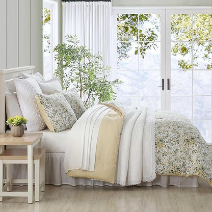 Laura Ashley - Twin Comforter Set, Soft Cotton Bedding with Matching Shams, Floral Home Decor, Oeko-Tex Certified (Country Meadow Gold, Twin)