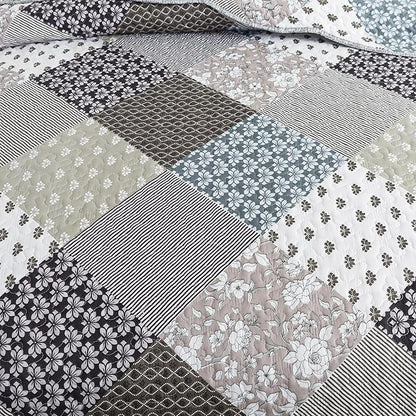 HoneiLife Queen Size Quilt Set - 3 Piece Microfiber Quilts Reversible Bedspreads Patchwork Coverlets Rustic Bedding Set for Queen Bed