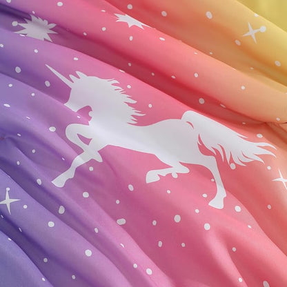 Twin Comforter Set for Girls, Kids - 5 Pieces Rainbow Unicorn Patterns Twin Bedding Sets for Girls Teen, Soft Cozy Bed in A Bag with Sheets