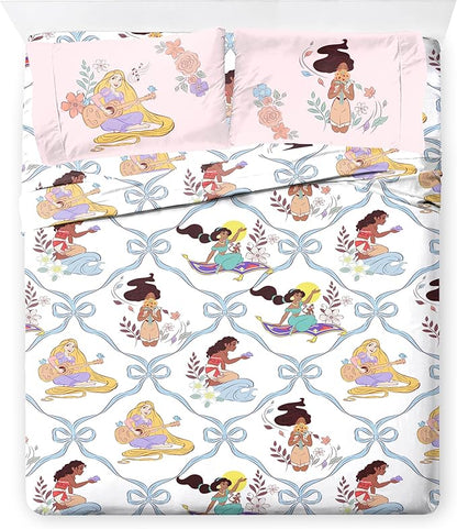 Jay Franco Kids Comforter Set Includes Sheets and Pillow Covers - Soft and Cozy Bed Set for Stylish Room Decor, Pink – Disney Princess, 7 Piece Full