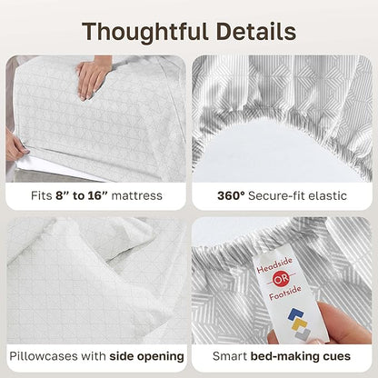 California Design Den Full Size Bed Sheets Set - 400 Thread Count Sateen, Natural 100% Cotton Sheets Full Size, Deep Pocket and Durable Bedding Set - Taupish-Sage Crosshatch
