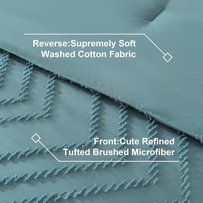 Litanika Grayish Teal King Size Comforter Set with Sheets - 7 Pieces Bed in a Bag King Boho Tufted Complete Bedding Sets with Comforter, Sheets, Pillowcases & Shams