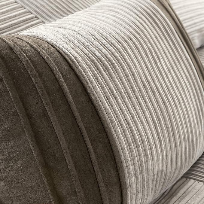 Madison Park Cozy Comforter Set Casual Blocks Design All Season, Matching Bed Skirt, Decorative Pillows, Cal King(104"x92"), Dallas Corduroy, Taupe Brown, 7 Piece