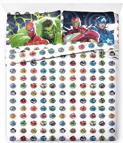 Jay Franco Kids Sheet Set with Fitted, Flat Sheets & Pillow Cover - Ultra-Soft Bedding with Pillowcase for Room Decor, Multi - Marvel Rivals, 4 Piece Queen