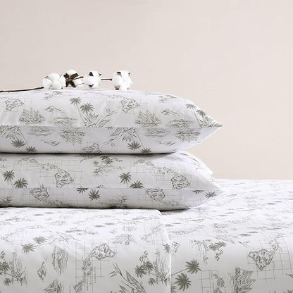 Tommy Bahama - King Sheets, Cotton Percale Bedding Set, Crisp & Cool, Stylish Bedding Set (Vintage Map Brown, King)